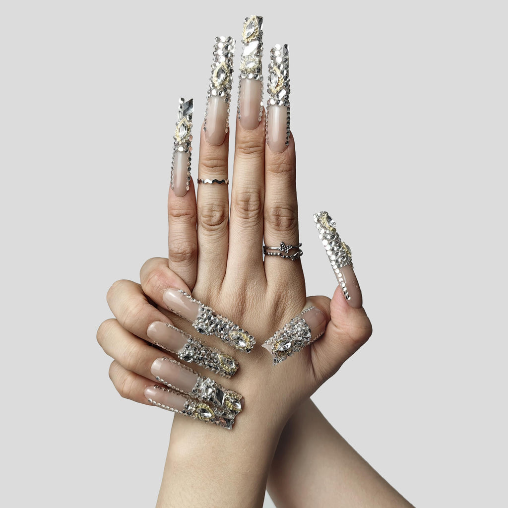 Rhinestone Crystal Cascade Press On Nails – Glitter Gradient PMMA Acrylic, Bling Luxury Nails — Prime Trend Market