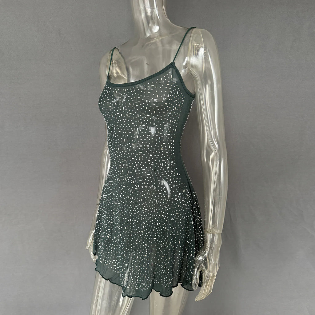 Rhinestone-Detail Mini Cami Dress