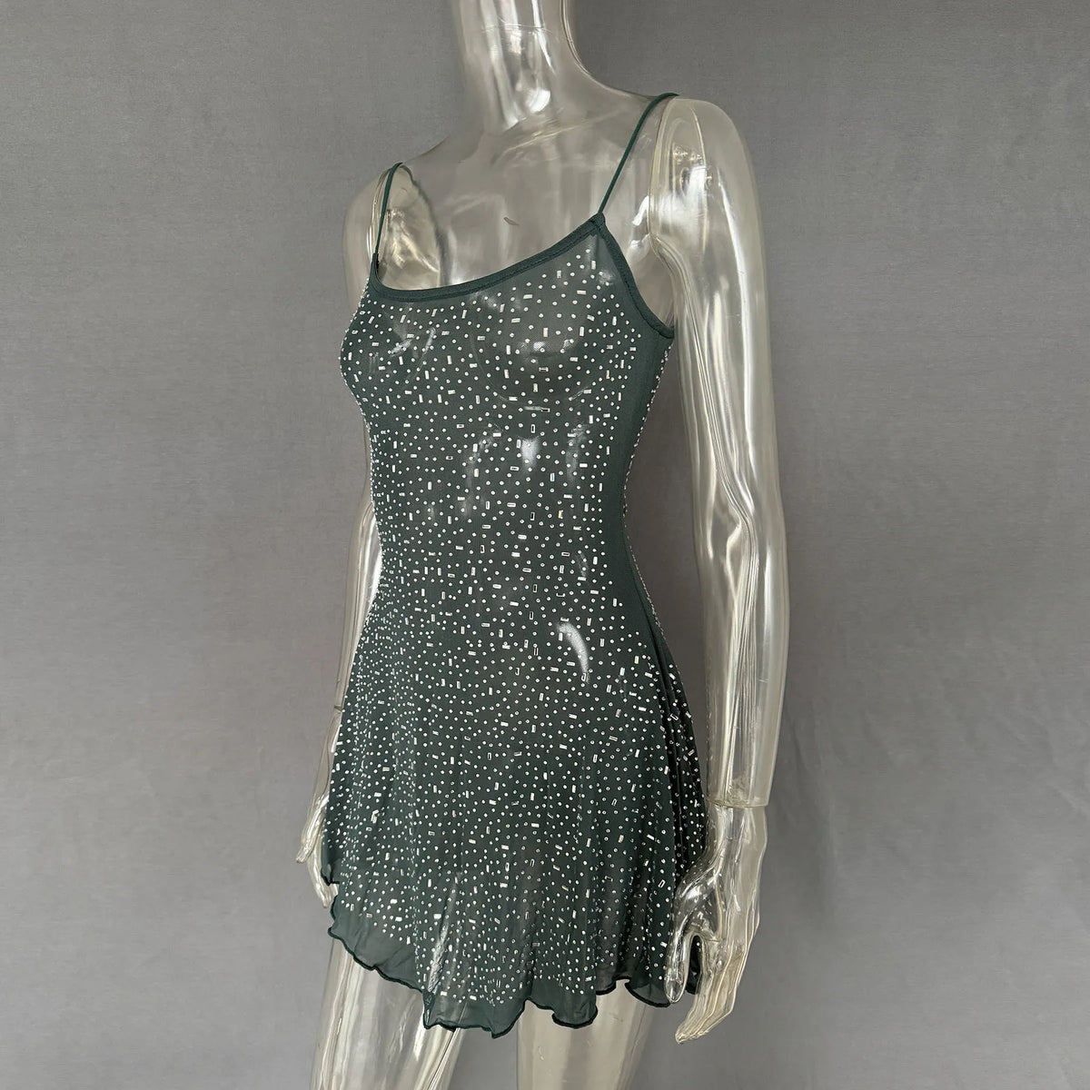 Rhinestone-Detail Mini Cami Dress
