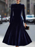 Velvet Long-Sleeve A-Line Dress