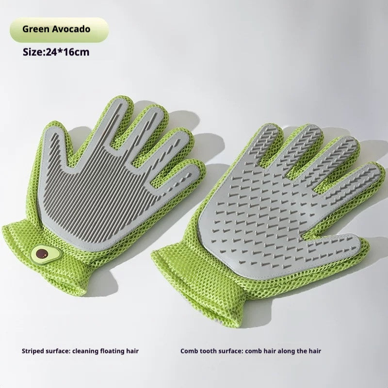 Pet Grooming Gloves — Cat & Dog Hair Removal Massage Brush (Gray & Green) — Prime Trend Market