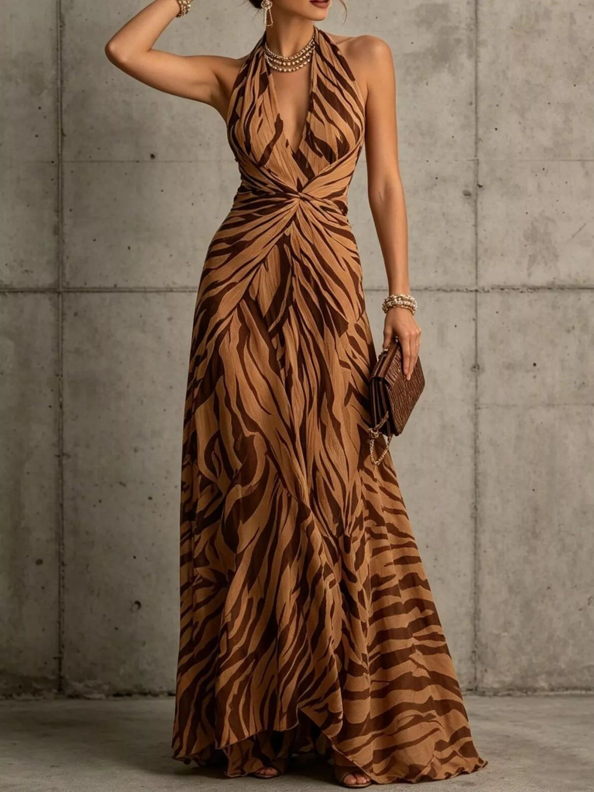 Halter-Neck Ruched Maxi Dress