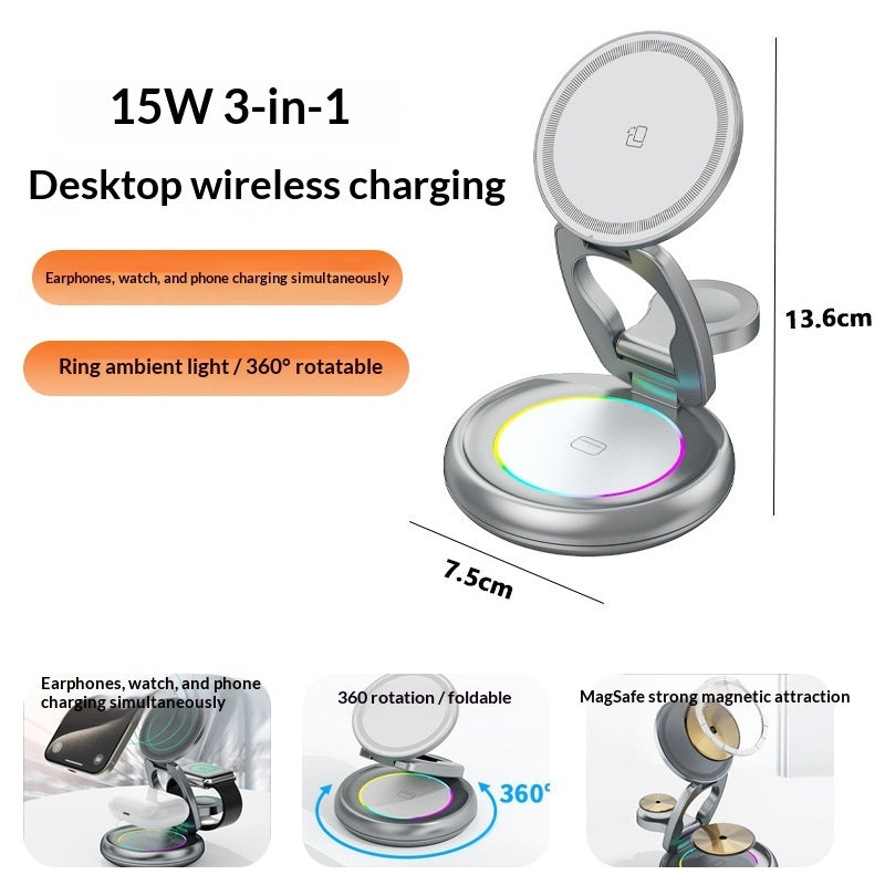 3-in-1 15W Magnetic Wireless Charger with Retractable Cord — iPhone, Apple Watch & AirPods — Prime Trend Market