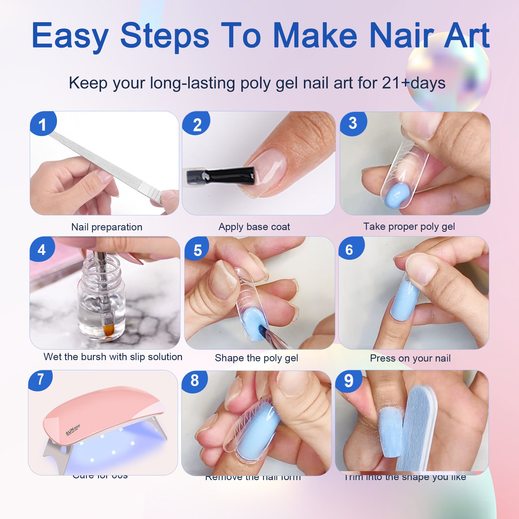 6-Color Polygel Nail Kit – UV Lamp, Slip Solution, Base & Top Coat, Tools Included — Prime Trend Market