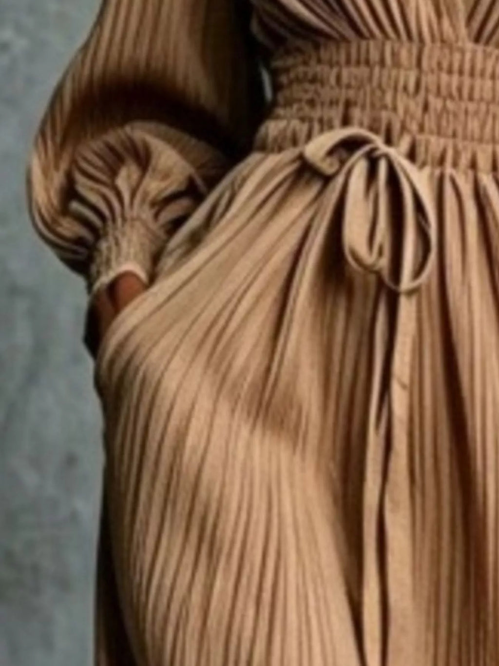 Pleated V-Neck Tie-Waist Maxi Dress