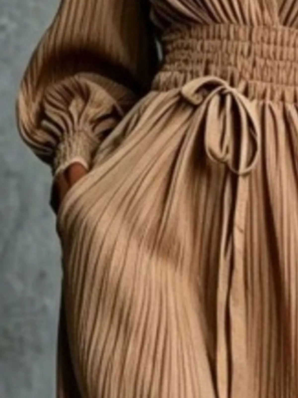 Pleated V-Neck Tie-Waist Maxi Dress
