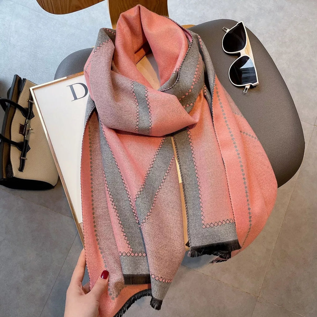Cotton Contrast-Border Raw-Hem Scarf