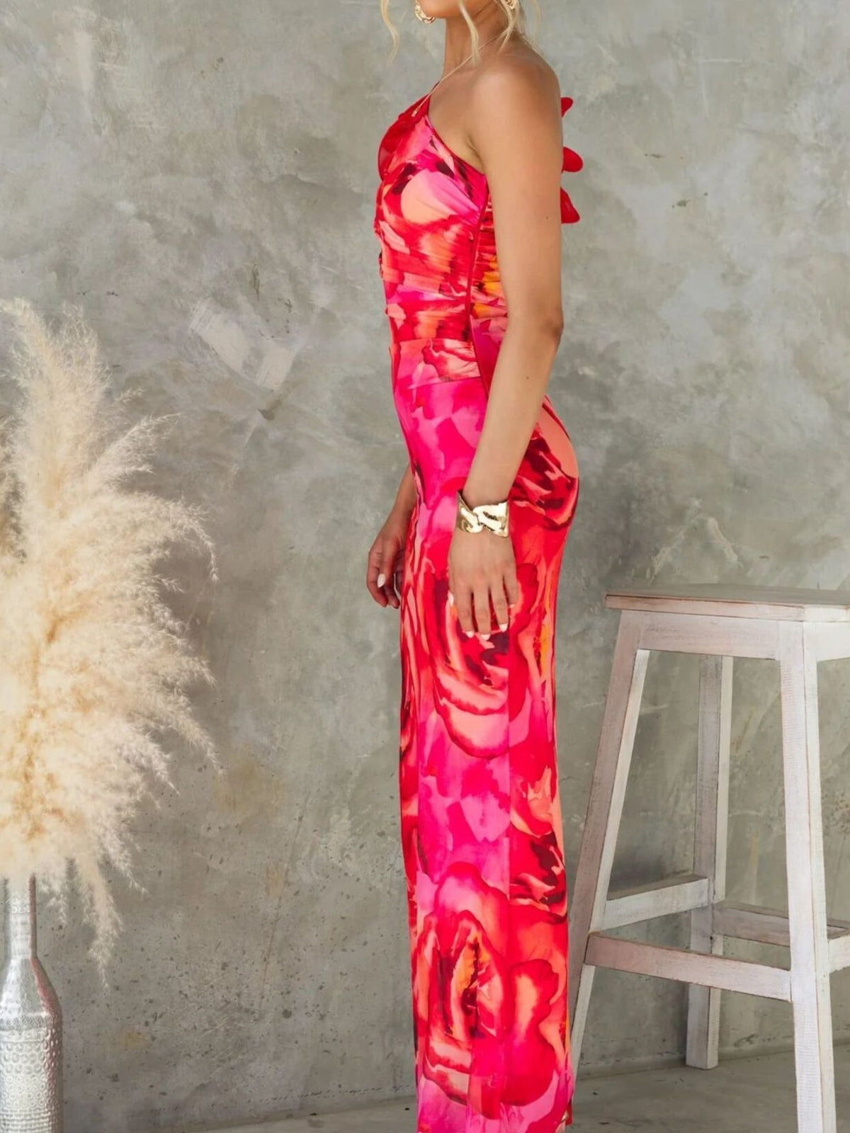 Floral-Print One-Shoulder Maxi Dress