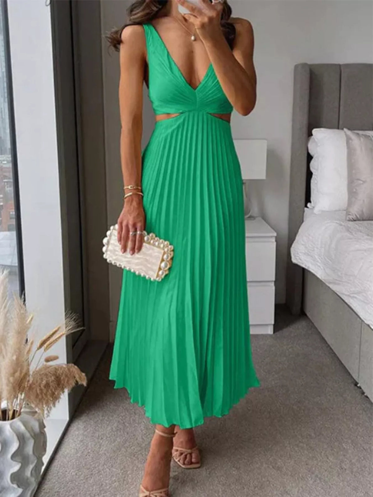 Pleated Cut-Out Midi Dress | S–2XL
