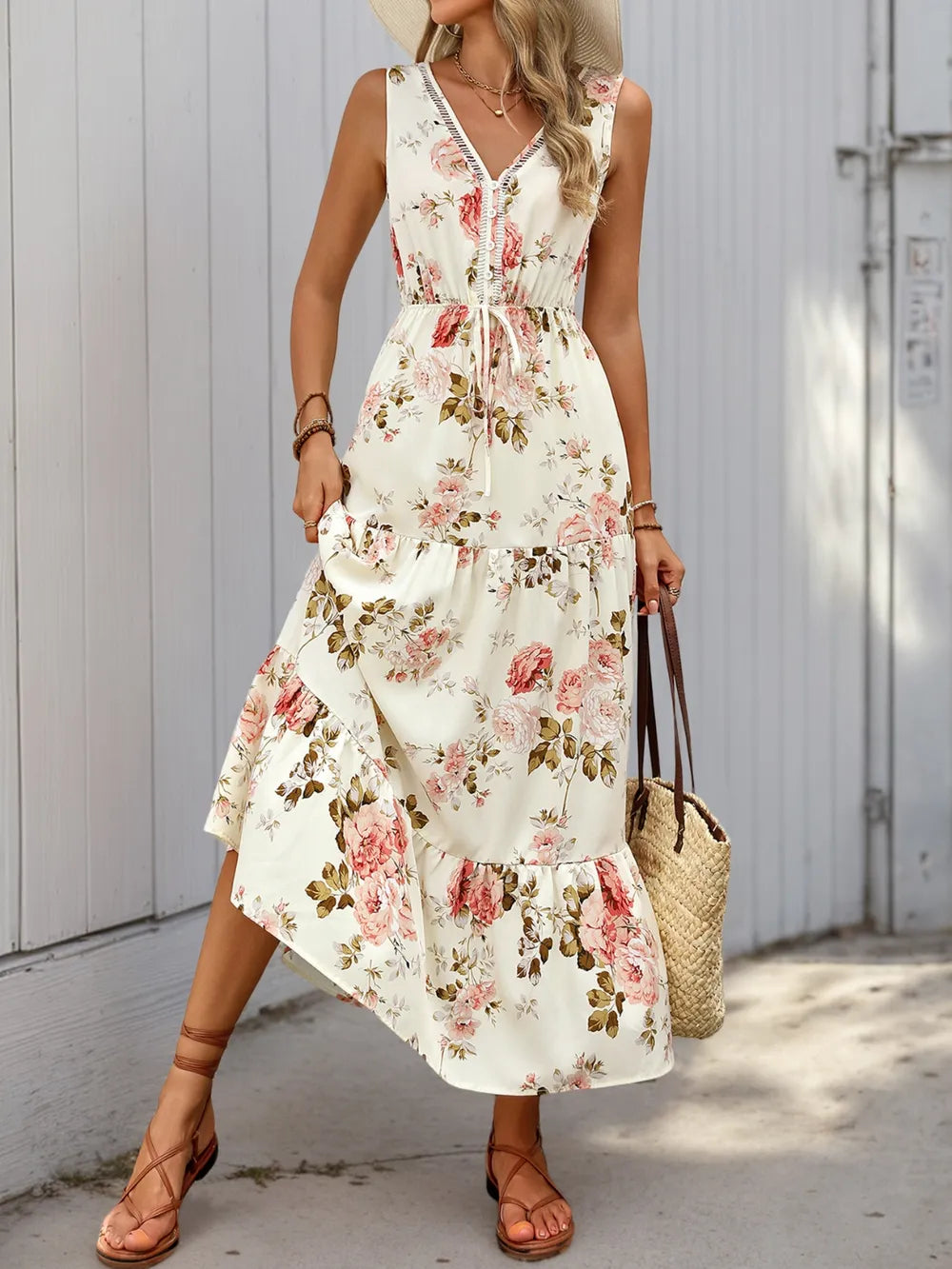 Floral V-Neck Ruffle-Hem Dress