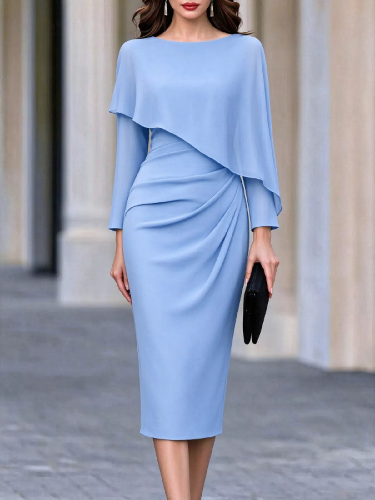 Cape-Style Bodycon Midi Dress