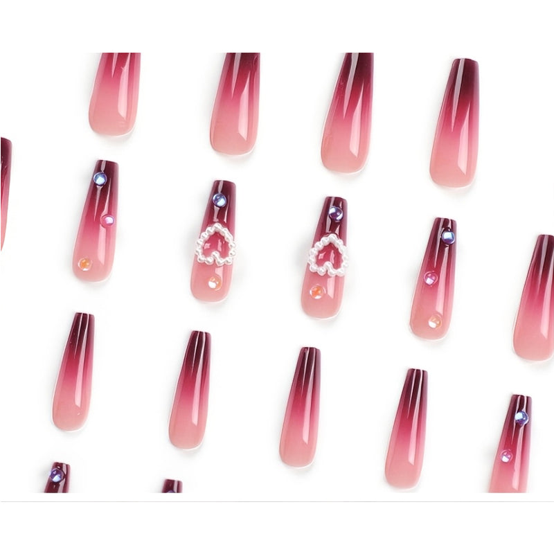 Red Heart Press On Nails — 24 PCS Long Square Romantic Fake Nails | Valentine's Day Nail Art — Prime Trend Market