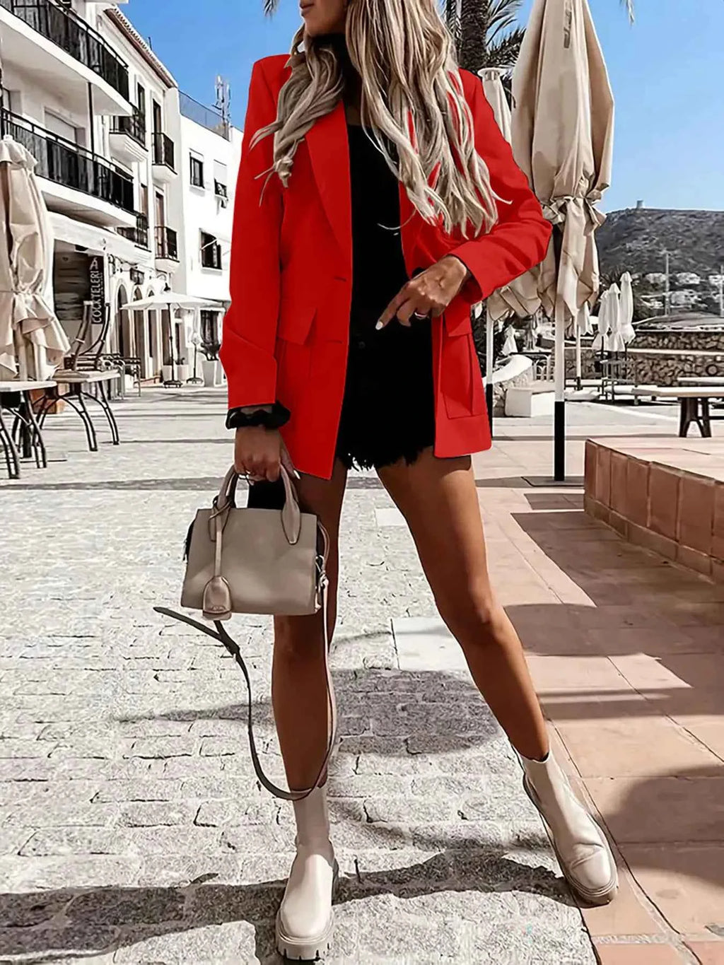 Lined Lapel-Collar Long-Sleeve Blazer