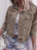 Studded Button-Up Washed Denim Jacket