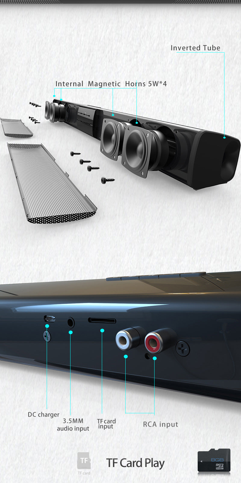 Home Theater Bluetooth Speaker System — 330mm & 550mm, Remote Control, Deep Bass, Black — Eliza & Tuan