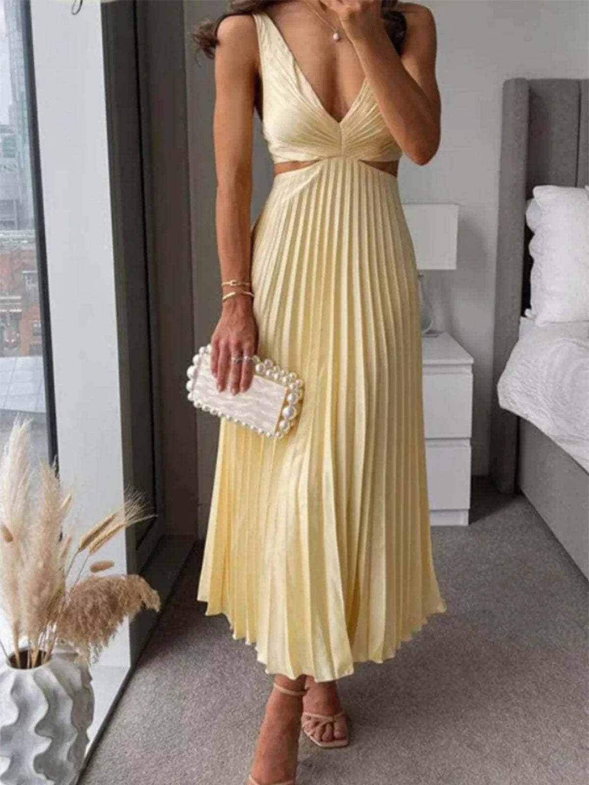 Pleated Cut-Out Midi Dress | S–2XL