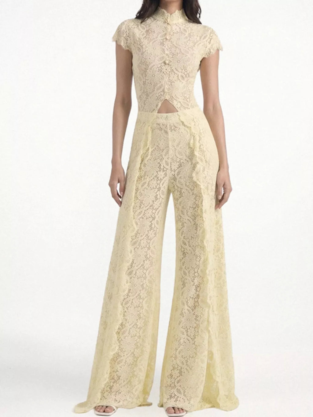 Elegant Lace Short Sleeve Top and Pants Set