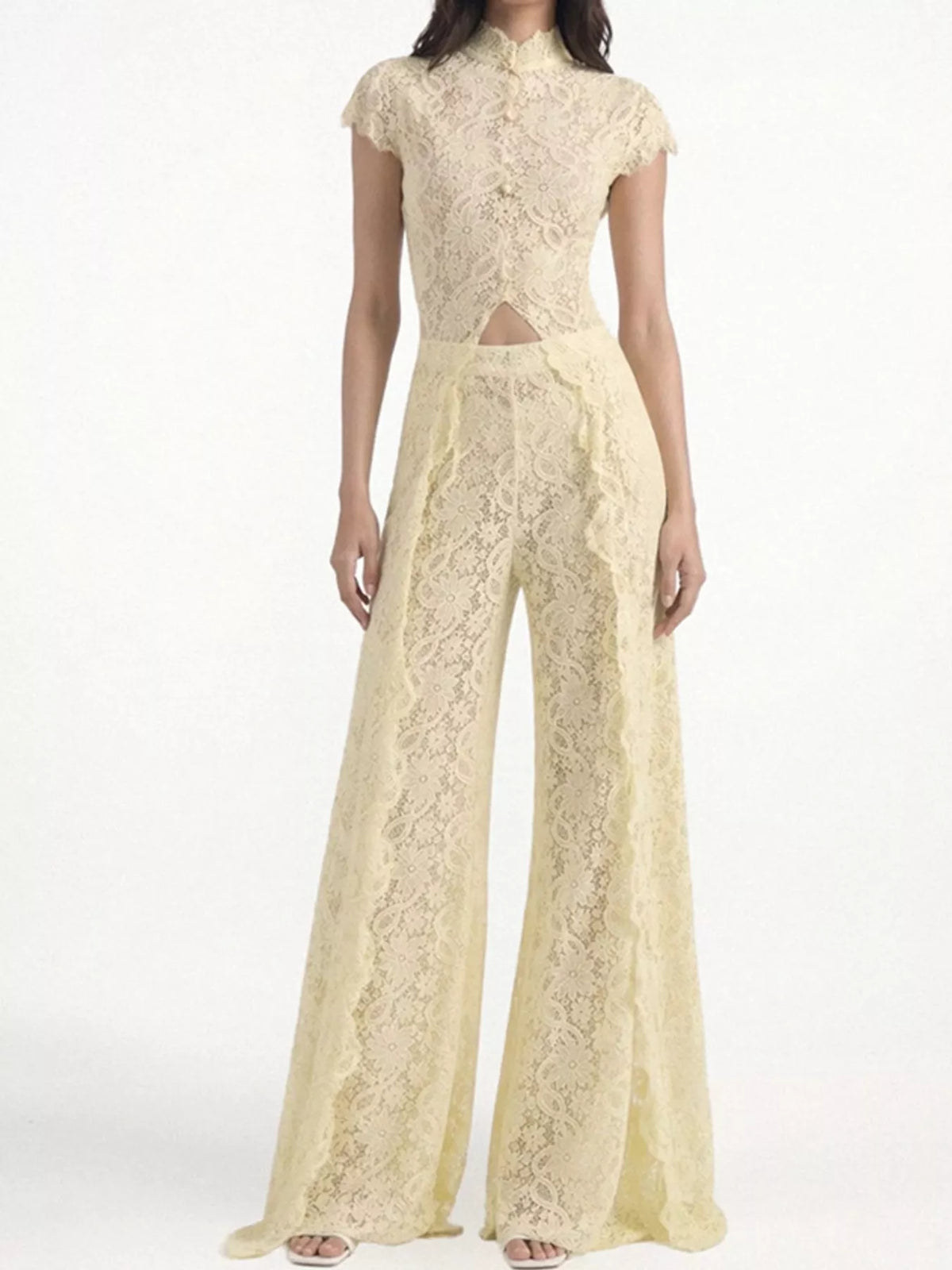 Elegant Lace Short Sleeve Top and Pants Set