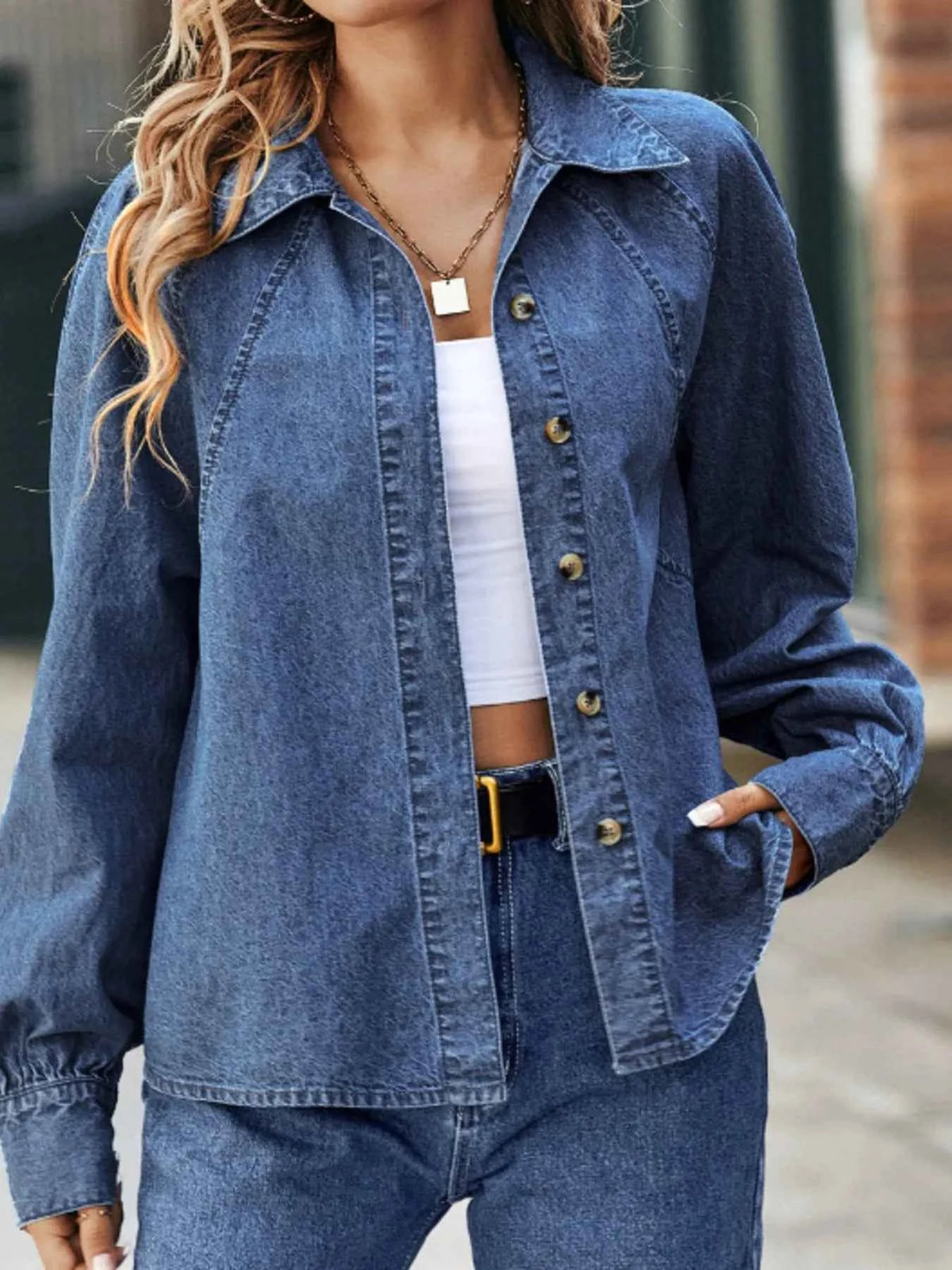 Blue Long-Sleeve Button-Up Denim Shirt