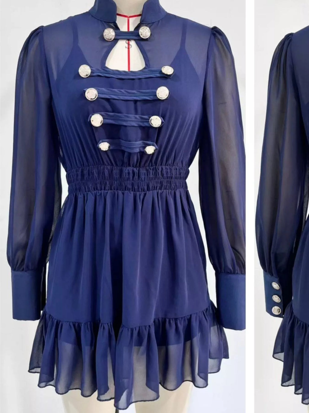 Decorative-Button Ruffled Tiered Mini Dress