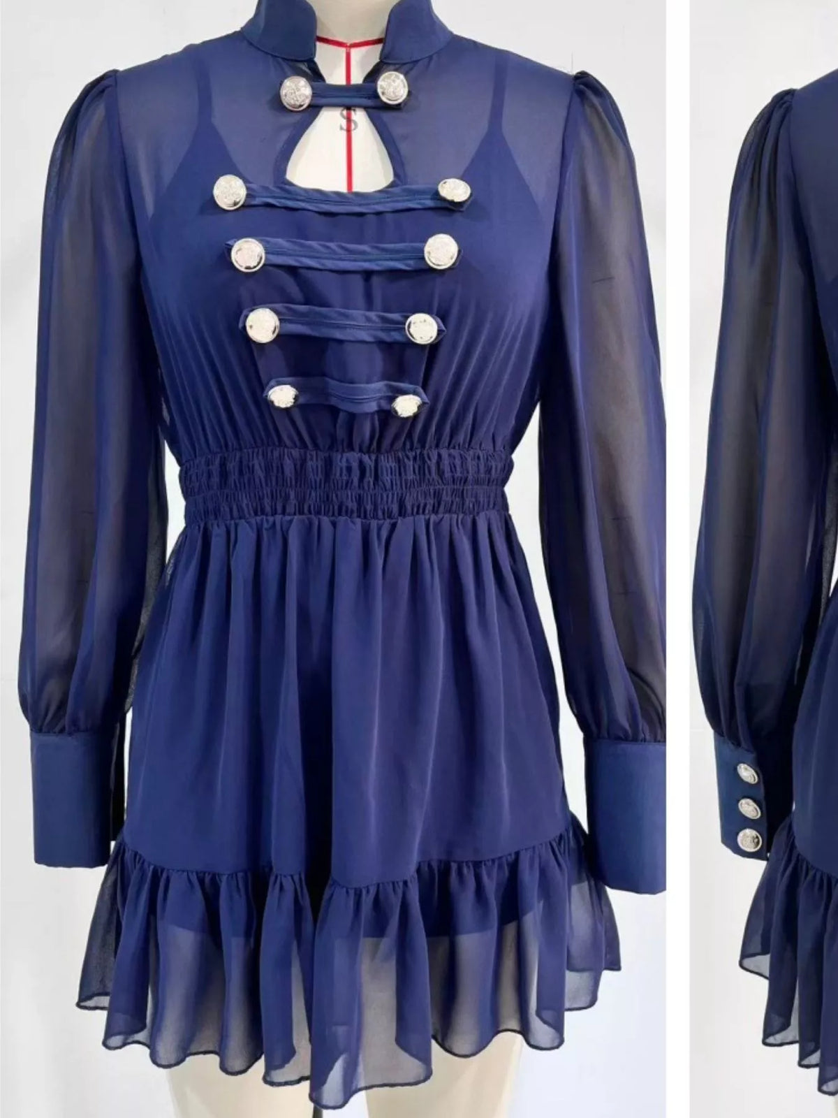 Decorative-Button Ruffled Tiered Mini Dress