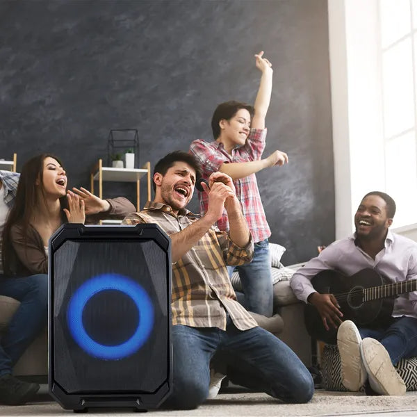 Portable Wireless Party Speaker | LED Light Show | 2 Wireless Mics | 80W Bass | Remote Control | TWS — Eliza & Tuan