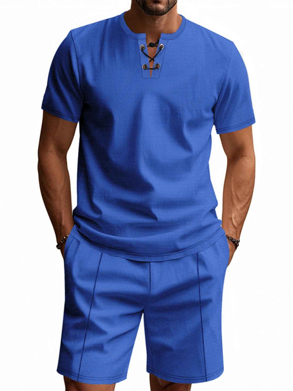 Men’s Lace-Up Short-Sleeve Top & Shorts Set
