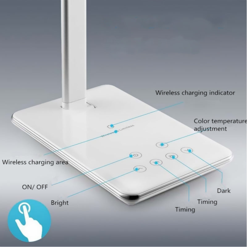 2-in-1 LED Desk Lamp & Wireless Charger | Foldable Touch Dimmer Bedside Light — Prime Trend Market