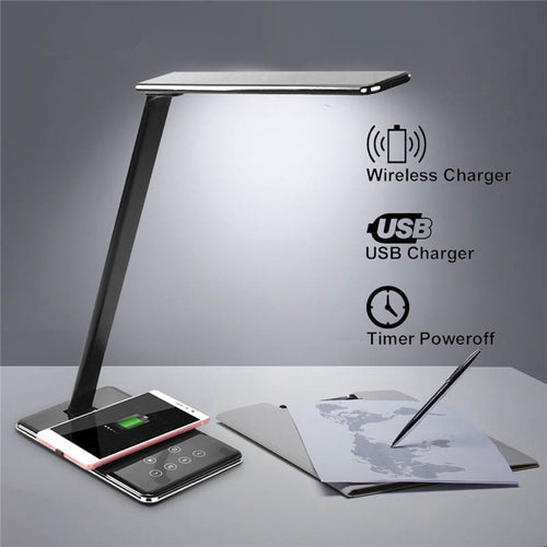 2-in-1 LED Desk Lamp & Wireless Charger | Foldable Touch Dimmer Bedside Light — Prime Trend Market
