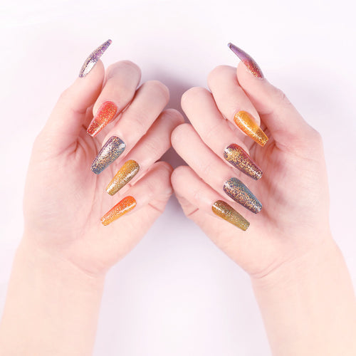 Ballet Gradient Glitter Coffin Press-On Nails — Trapezoidal Nail Art False Nails — Prime Trend Market