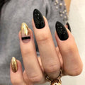 Black Gold Glitter Pointed Press-On Nails — Luxury Stiletto Fake Nails | 24pcs — Prime Trend Market