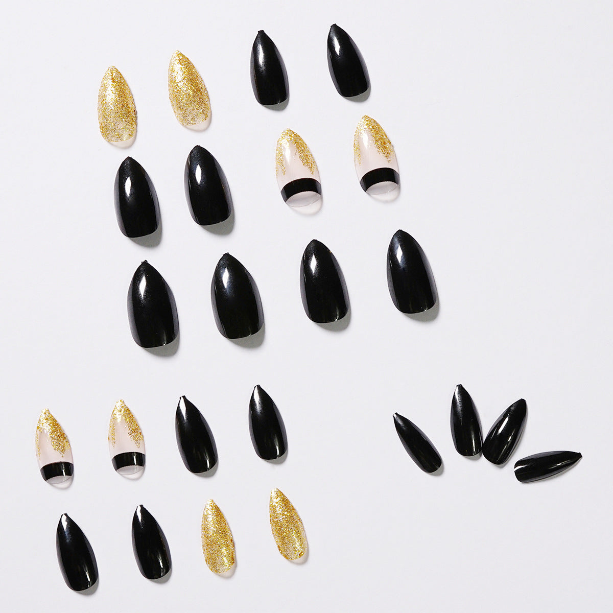 Black Gold Glitter Pointed Press-On Nails — Luxury Stiletto Fake Nails | 24pcs — Prime Trend Market