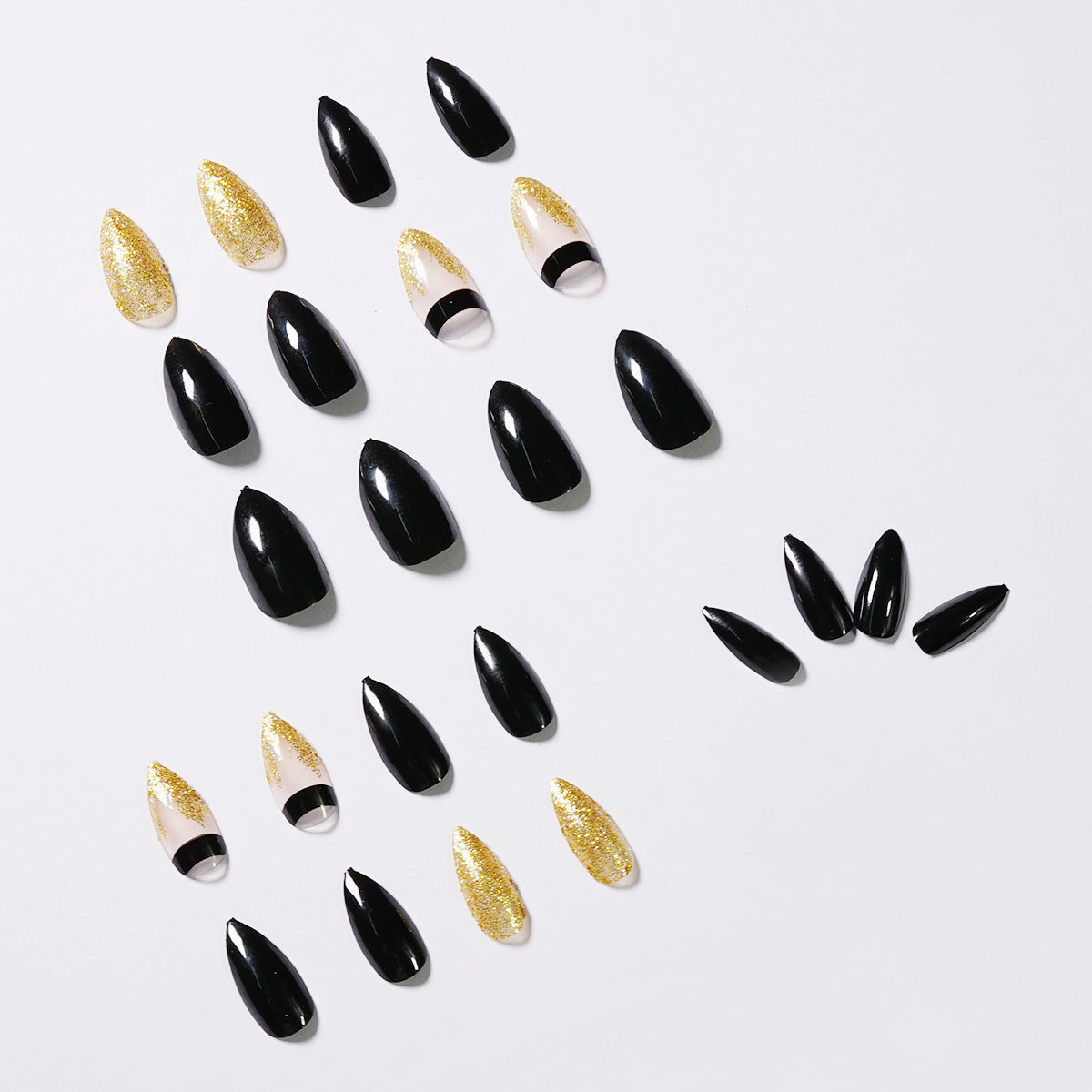 Black Gold Glitter Pointed Press-On Nails — Luxury Stiletto Fake Nails | 24pcs — Prime Trend Market