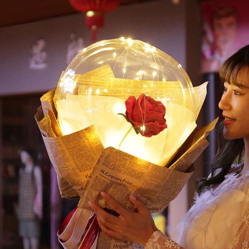 LED Luminous Balloon Rose Bouquet | Transparent Bobo Ball | Light-Up Flower Gift — Prime Trend Market