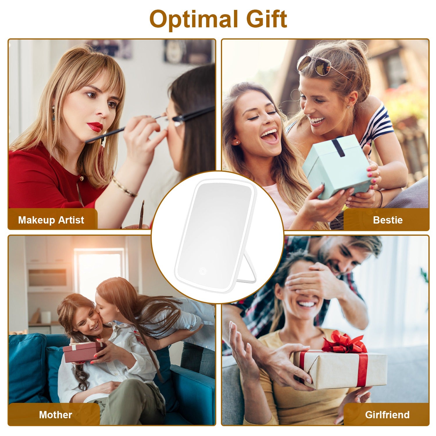 LED Lighted Makeup Vanity Mirror – 3 Light Colors, Touch Screen, USB Rechargeable | White — Eliza & Tuan