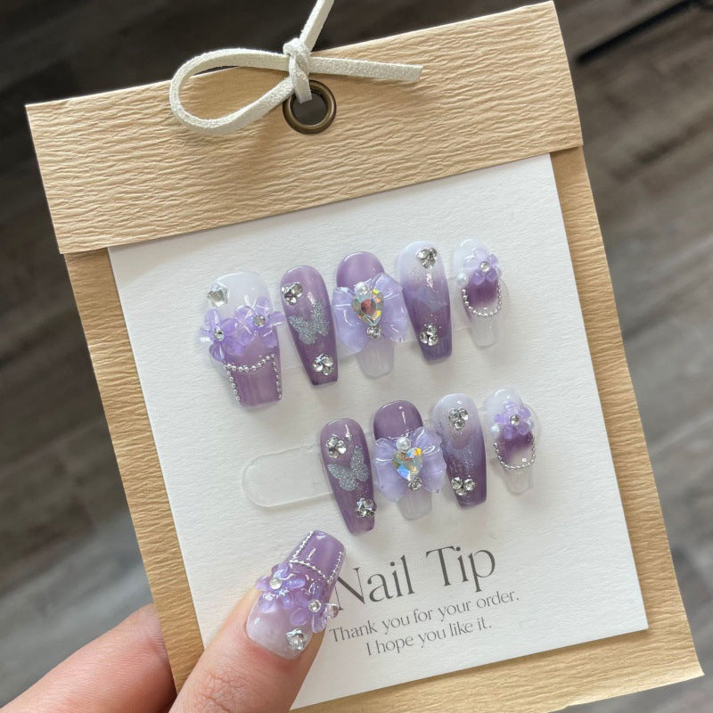 Purple Iris Butterfly Press-On Nails — Handmade Manicure Set with Nail Glue — Prime Trend Market