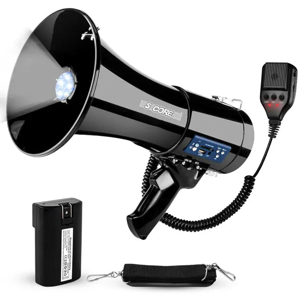 5 Core Megaphone 50W — Bluetooth Rechargeable Bullhorn with Siren, 1100 Yard Range — Prime Trend Market