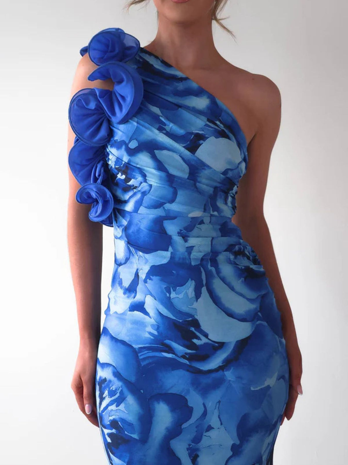 Floral-Print One-Shoulder Maxi Dress