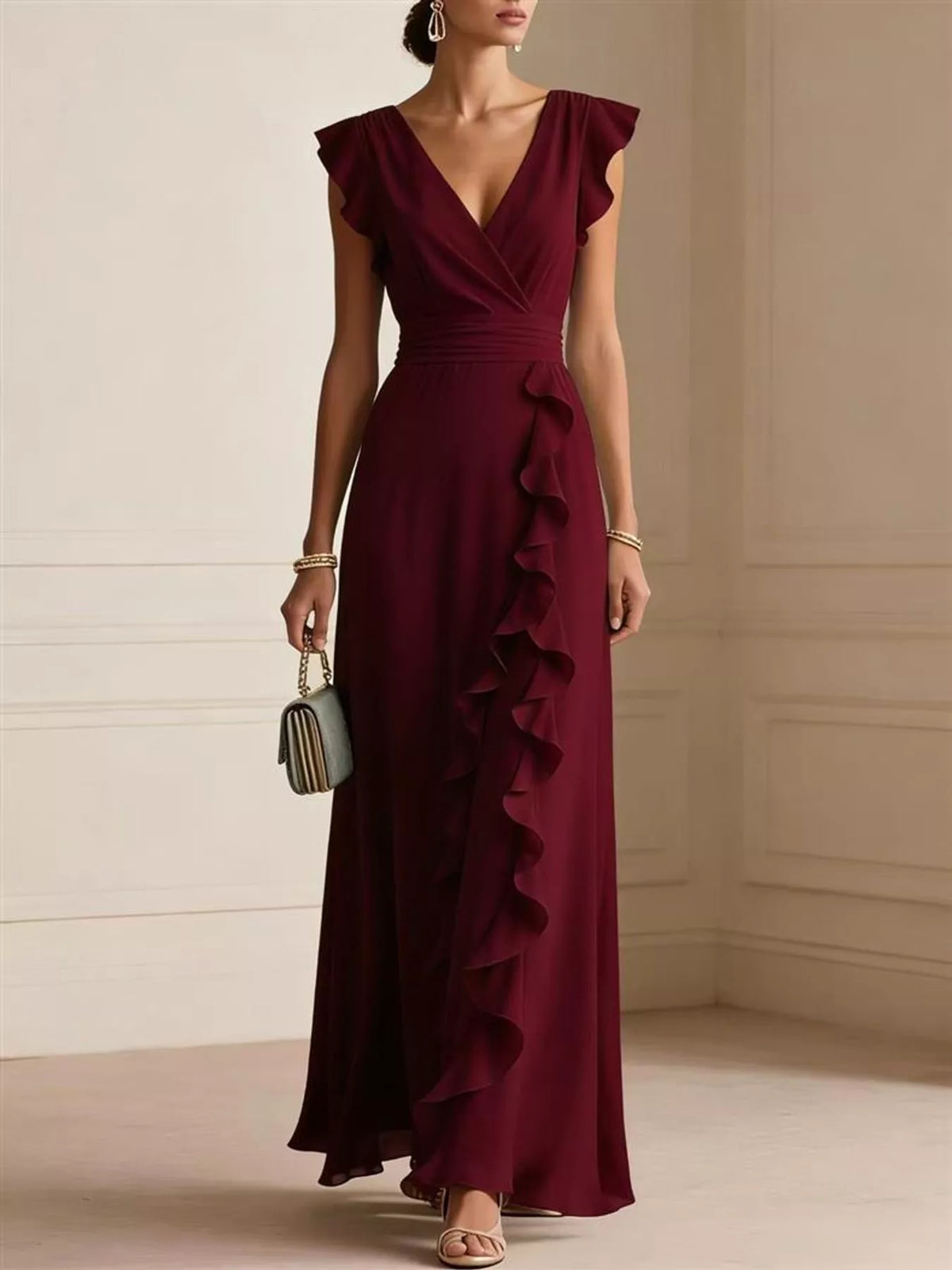 Ruffled Surplice Sleeveless Maxi Dress