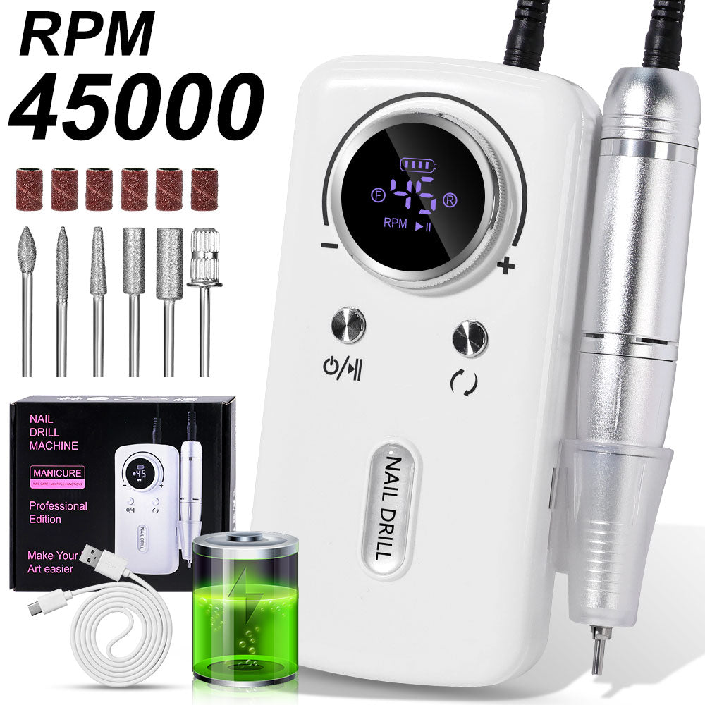 45000RPM Cordless Electric Nail Drill – LCD Display, 6 Bits, Rechargeable — Prime Trend Market