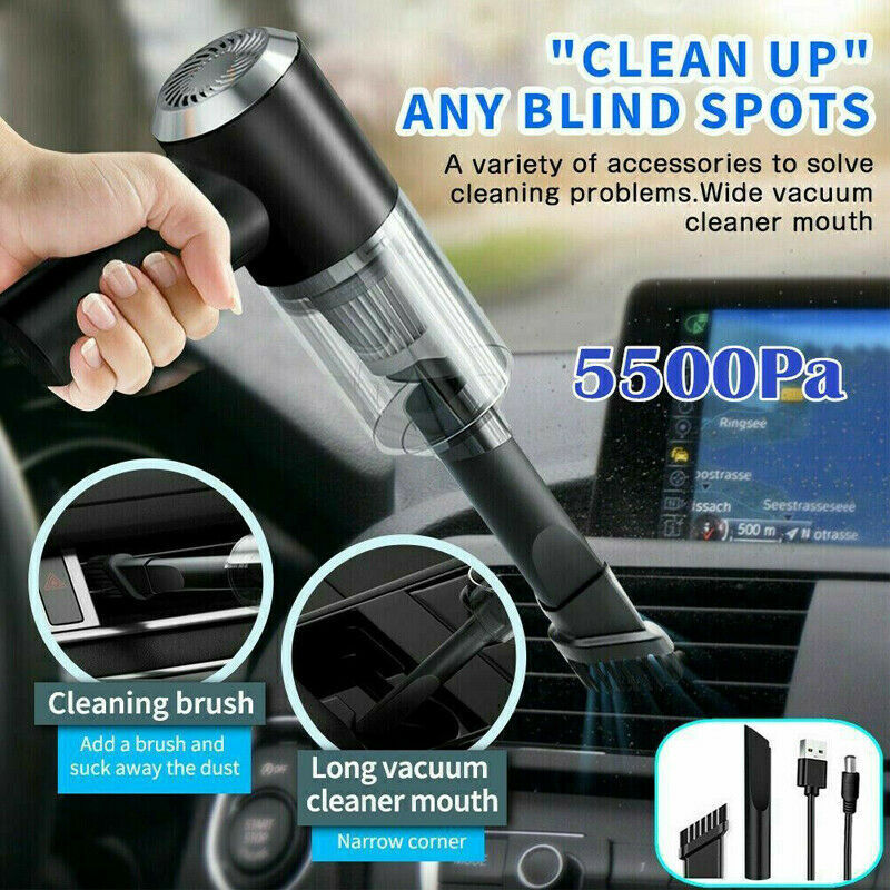 Portable Cordless Car Vacuum Cleaner – Handheld High Power, Washable HEPA Filter, USB Rechargeable | Black — Eliza & Tuan