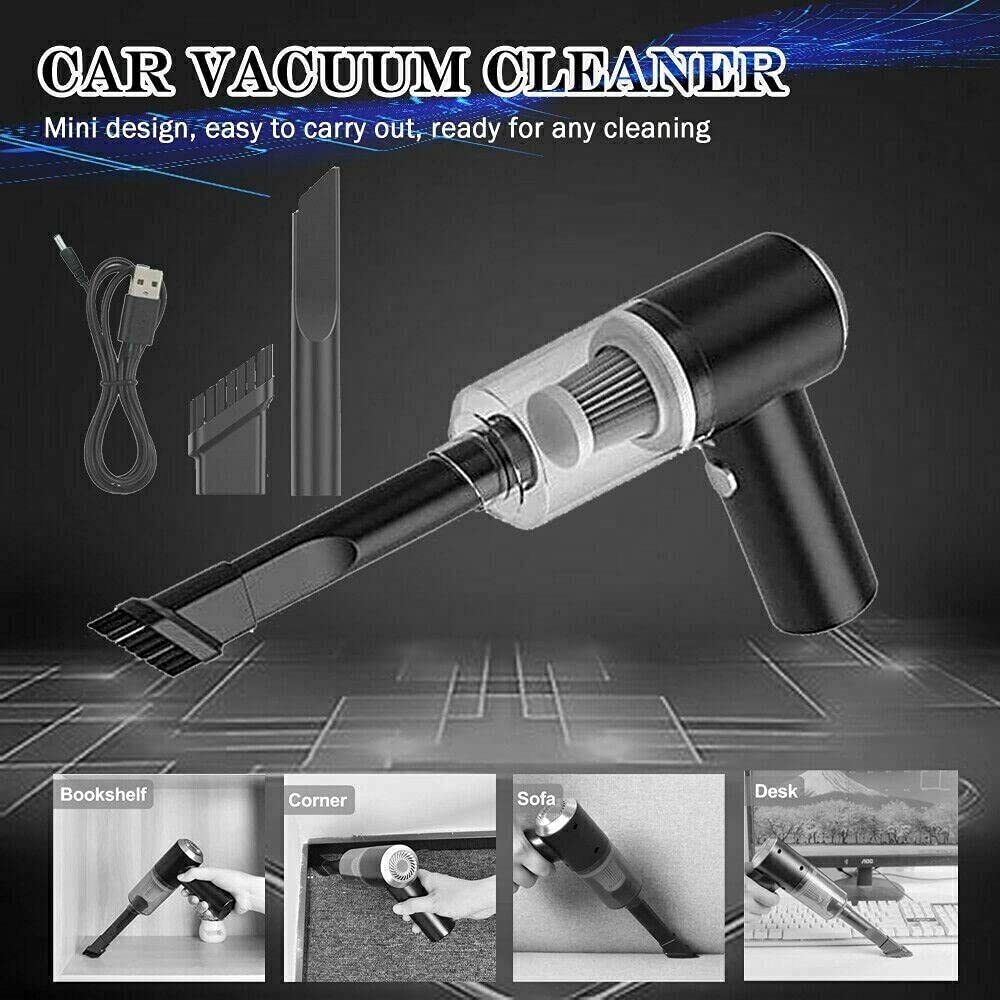 Portable Cordless Car Vacuum Cleaner – Handheld High Power, Washable HEPA Filter, USB Rechargeable | Black — Eliza & Tuan