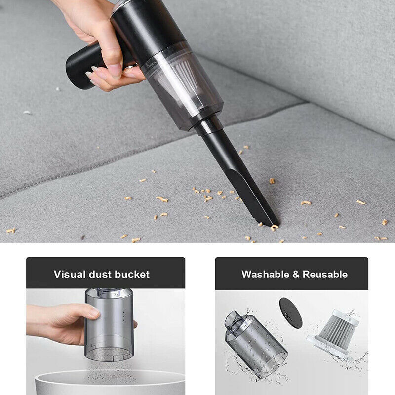 Portable Cordless Car Vacuum Cleaner – Handheld High Power, Washable HEPA Filter, USB Rechargeable | Black — Eliza & Tuan
