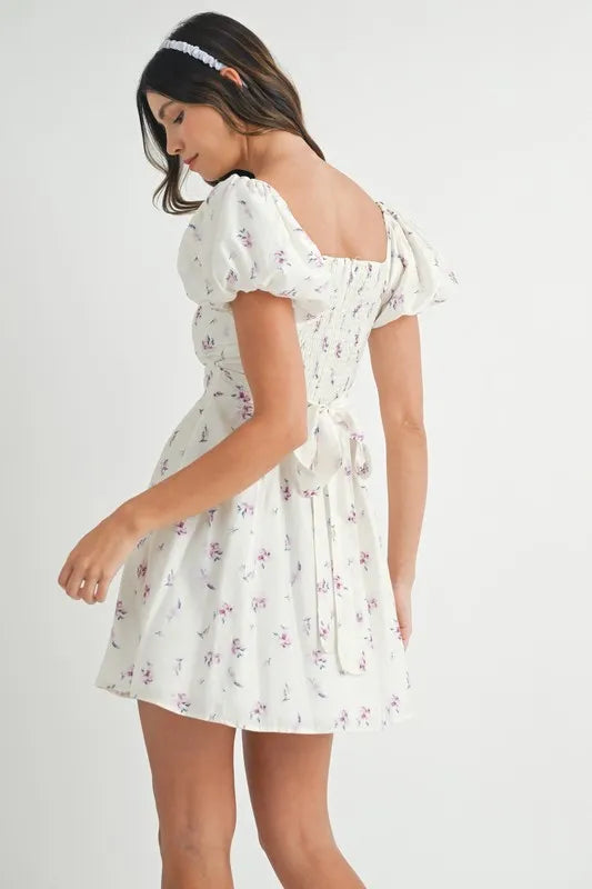MABLE Floral-Print Puff-Sleeve Mini Dress