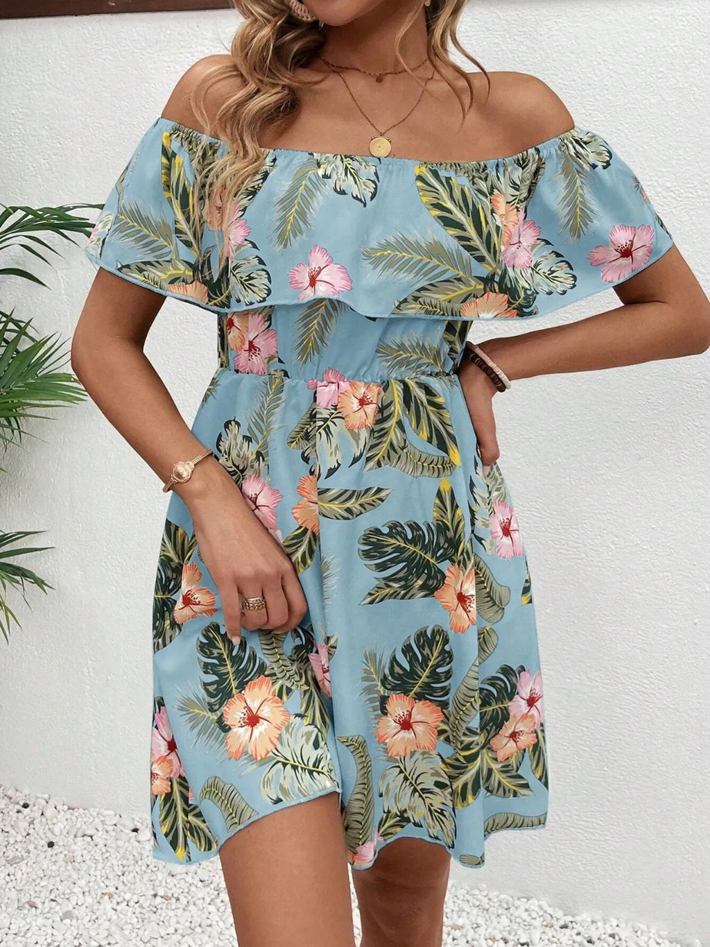 Floral Off-Shoulder Ruffle Mini Dress
