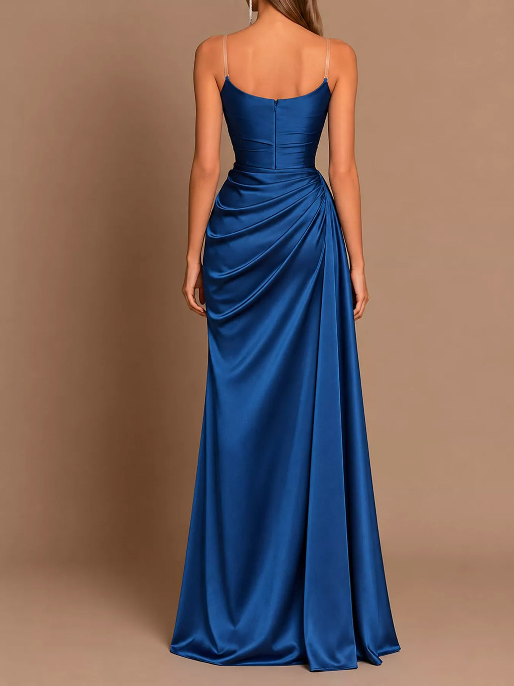 Satin Cowl-Neck High-Slit Evening Maxi Dress