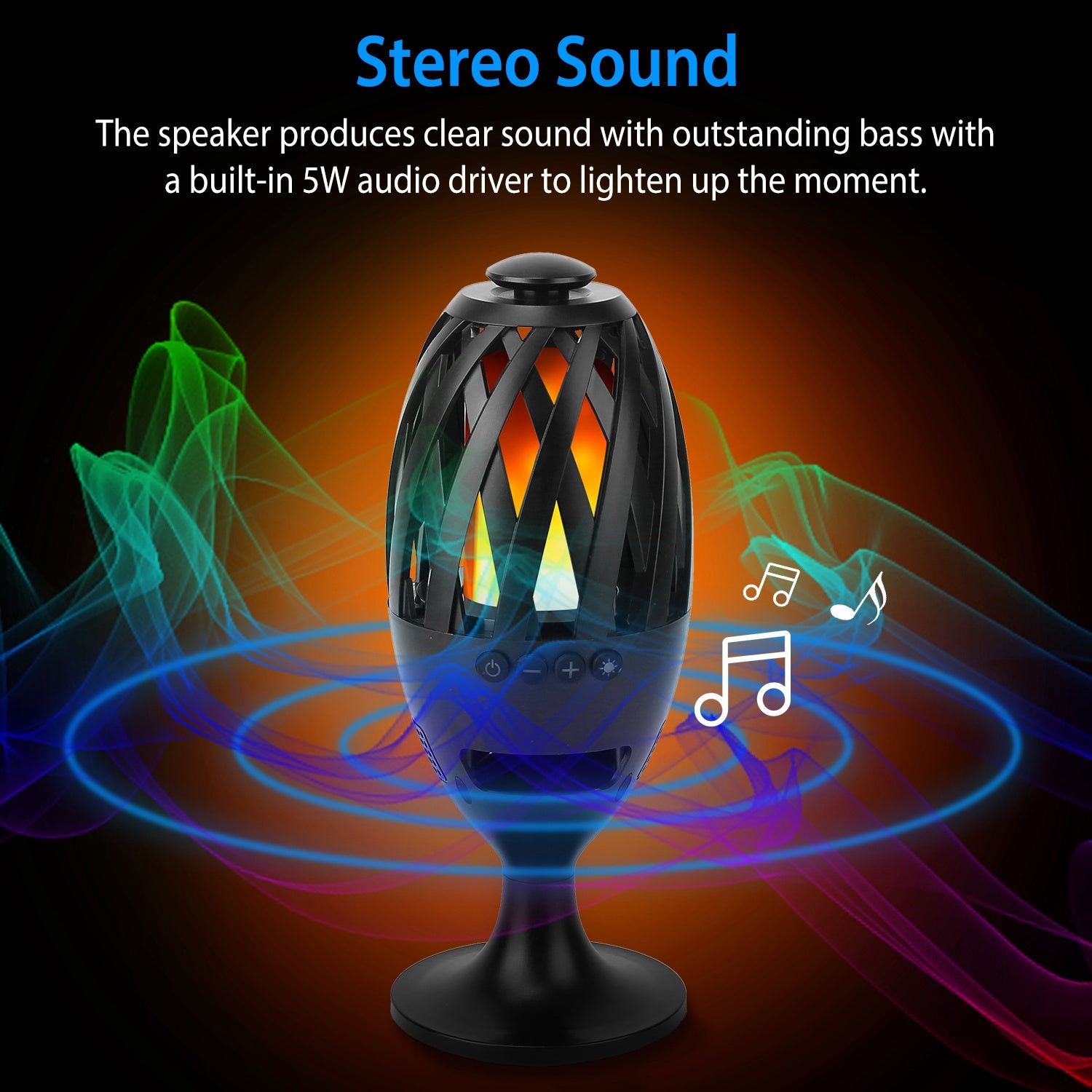 LED Flame Torch Bluetooth Speaker — Outdoor Waterproof Stereo Bass for Party & Camping — Eliza & Tuan