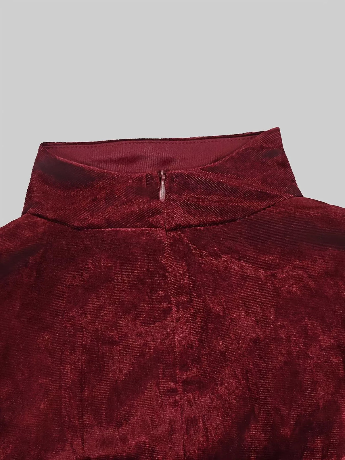 Velvet Mock-Neck Ruched Slit Maxi Dress