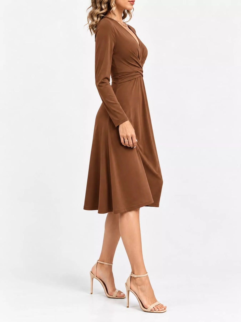 V-Neck Crisscross Ruched Dress, Long-Sleeve & Sleeveless, S–3XL