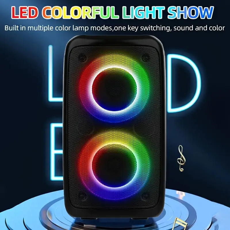Portable Boombox Wireless Speaker with Disco LED Lights, Subwoofer & Wired Mic — Outdoor Party Speaker — Eliza & Tuan